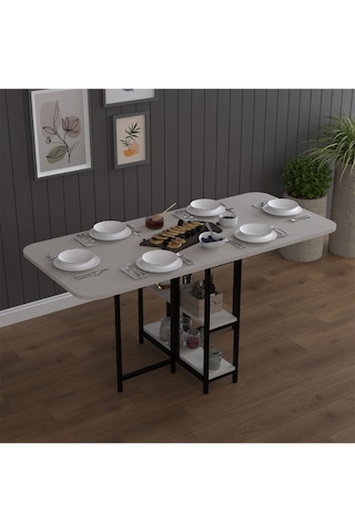 Asra Trend Metal Ayaklı Katlanır Mutfak Masası KM-31 %100 MDF Akıllı Yemek Masası Kül Gri