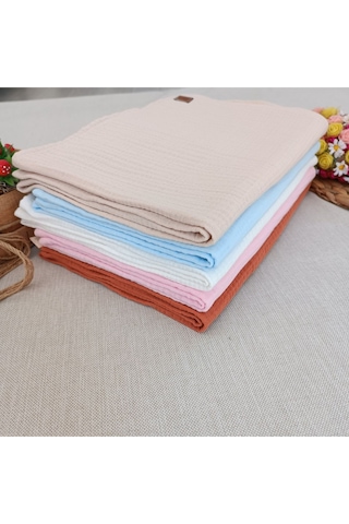 4 Kat Müslin Bebek Battaniyesi 80x90cm Çok Amaçlı Örtü Battaniye Havlu Yenidoğan Hediyelik Sütlü Kahve