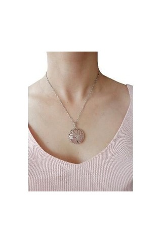 Pembe Kuvars Doğal Taşlı Çelik Kolye - Kadın Pembe