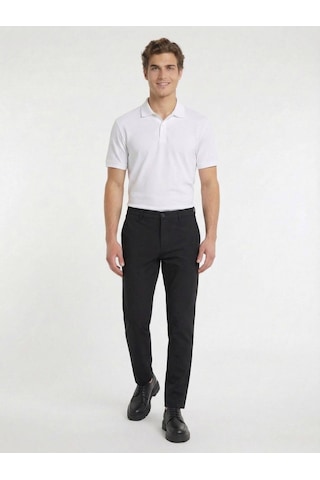 Kip Siyah Düz Dokuma Slim Fit Casual Pantolon