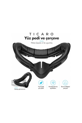 Tıcaro Meta Quest 2 İle Uyumlu Pu Yüz Pedi Ve Arayüz Çerçevesi, Siyah