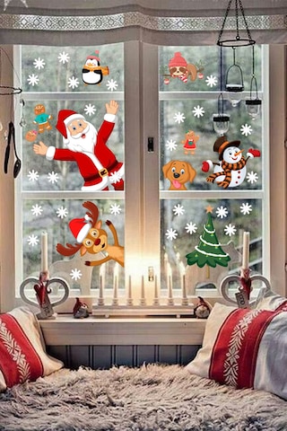 Yılbaşı Sticker Noel Baba Yılbaşı Ağacı Penguen ve Kar Taneleri Temalı
