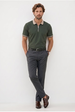 Tudors Erkek Slim Fit Dar Kesim %100 Pamuk Kısa Kollu Yarım Fermuarlı Yeşil Polo Yaka Tişört-50745