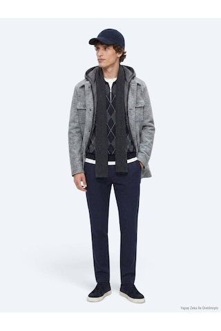 Kip Gri Regular Fit Kapüşonlu Smart Casual Dokuma Mont