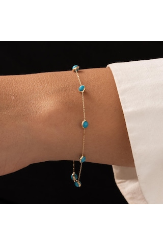 Firuze Taşlı Minimal 14 Ayar Altın Bileklik Altın