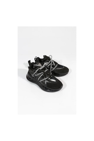 Dgn B1014 Kadin Kalin Taban Bağcikli Sneakers Ayakkabi Siyah
