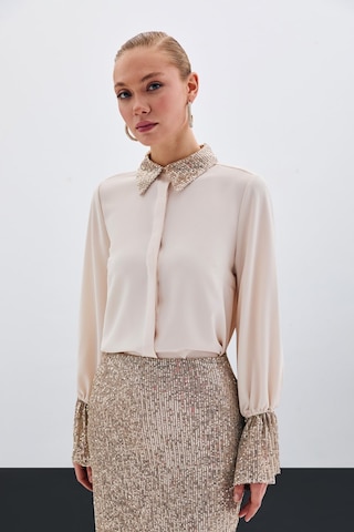 Sateen Payet Detaylı Gömlek - Bej-135616 Bej