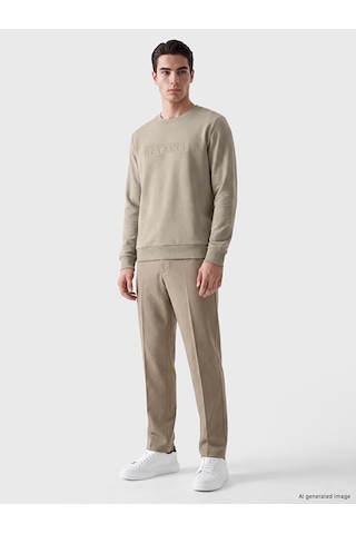 Lcwaıkıkı Classic Bej Bisiklet Yaka Kabartma Baskılı Erkek Sweatshirt