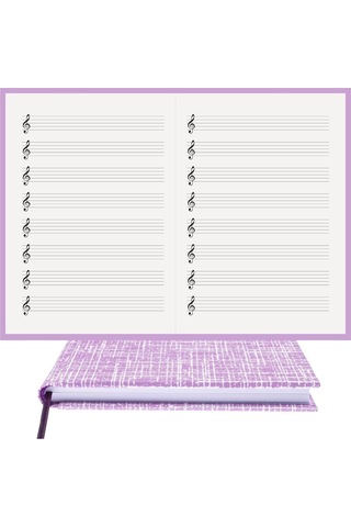 Bidefter Müzik Nota Defteri - Sol Anahtarlı % 100 El Yapımı, El Dikişi, İplik Dikiş Kuşe Ciltli A/5 - Lila