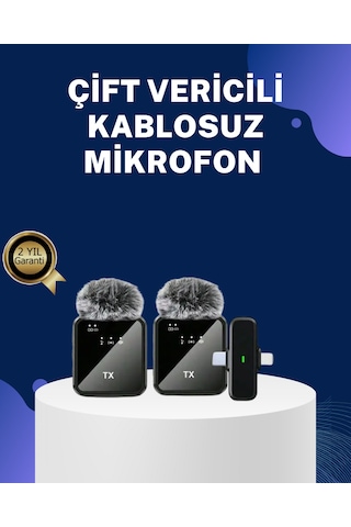 2in1 Kablosuz Yaka Mikrofonu İos Ve Android Uyumlu