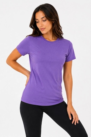 Alfanora Kadın Basic Tişört Bisiklet Yaka Kısa Kol Günlük Yazlık Slim Fit T-shirt - Mor