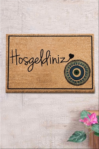Coco Hoşgeldiniz Nazar 40x60 Cm Doğal Koko Kıl Paspas,hindistan Naturel Kapı Önü Paspası Renkli