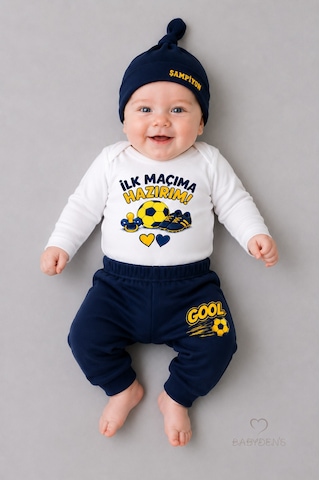Babyden's Bebek 3'lü Takım Sarı Lacivert Taraftar Temalı Uzun Kol %100 Pamuk Yenidoğan Seti İlk Maçıma Hazırım