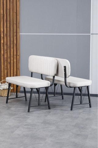 Hayat Serisi Mutfak, Yemek, Bahçe, Kafe, Modern Bench, Puf, 2 Adet - Krem Krem