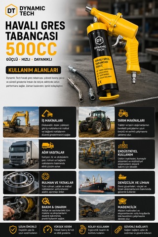 Havalı Gres Yağ Pompası Tabancası 500 Cc Büyük Boy Hortum Ve Gres Ucu