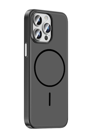 iPhone Uyumlu 14 Pro Max Kılıf Magsafe Şarj Özellikli Ultra İnce Mat Soft Lora Pc Kapak Siyah