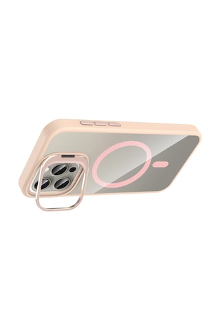 Joko - 431 - Apple iPhone Uyumlu 15 Pro Max Remim Lensli Magsafe Standlı Kapak - Glblseme - - Pembe