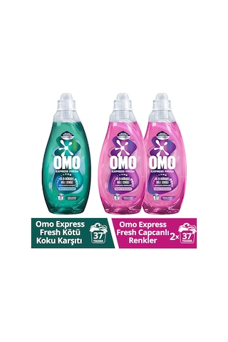 Omo Express Fresh Kötü Koku Karşıtı Beyaz ve Renkliler 1480 ML + Capcanlı Renkli ve Siyahlar için Deterjan 2 x 1480 ML