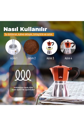 Any Morning Hes-6 Espresso Kahve Makinesi Alüminyum Moka Pot 240 Ml Bakır