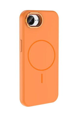 Apple iPhone Uyumlu 16e Kılıf M-safe Şarj Özellikli Metal Kamera Çerçeveli Zore Edi Silikon Kapak - Turuncu