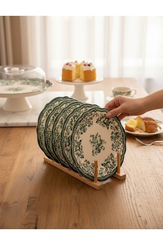 8 Parça Porselen Velour Green Pasta Seti-5687 Yeşil