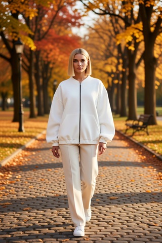 Benerly Kadın Bisiklet Yaka Düşük Kol Fermuarlı Oversize Kalın Örme Sweat Ekru
