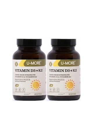 2'li Fırsat Paketi - Vitamin D3 1000 Iu & Vitamin K2 60 Kapsül X2 - Şekersiz Gdo'suz