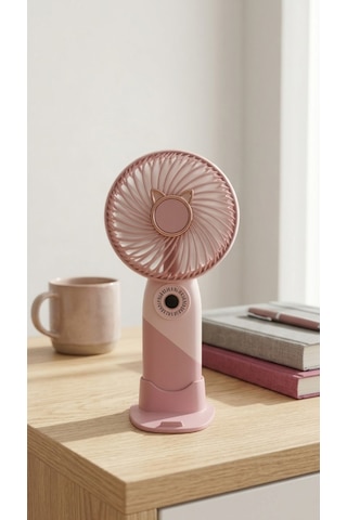 Mini El Fanı Pembe Gold Detaylı Kompakt Tasarımlı, Usb Şarjlı Güçlü Taşınabilir Vantilatör Fan-pl117p