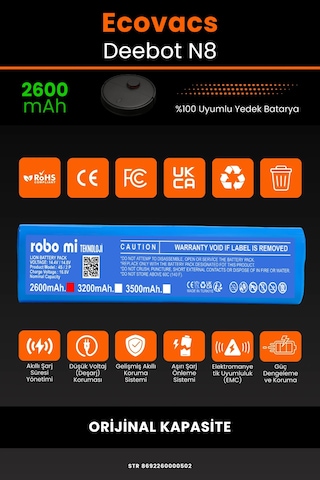 Ecovacs Deebot N8 Uyumlu 2600mah Robot Süpürge Bataryası - Kapasite