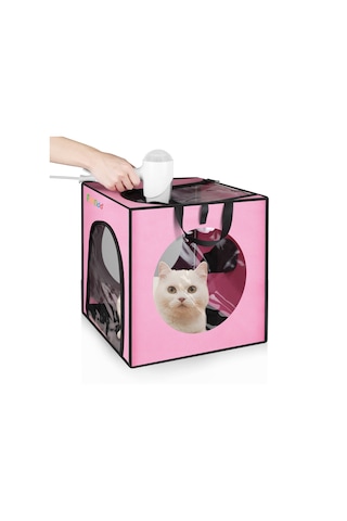 Funadd Pet Banyo Kurutma Kutusu Taşınabilir Katlanır Kurutma Kafesi, 5kg'a Kadar Evcil Hayvanlar İçin Uygun Pembe