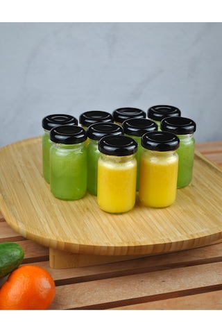 10 Adet Şeffaf Cam Shot Detoks Şişesi 67 Ml Sızdırmaz Siyah Metal Kapaklı Mini Kavanoz 67 Ml