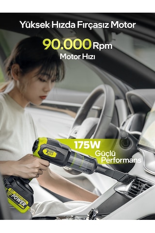 7go 7GAB-03 20.000PA Güçlü Emiş 25.000mAH Kablosuz Araç İçi Süpürge