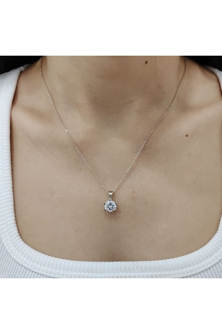 Chavin 2 Carat Swarovski Tektaş Gümüş Kadın Kolye Dh18By