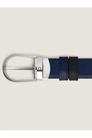 Montblanc At Nalı Tokalı Siyah - Mavi 30 Mm Çift Taraflı Deri Kem Lacivert