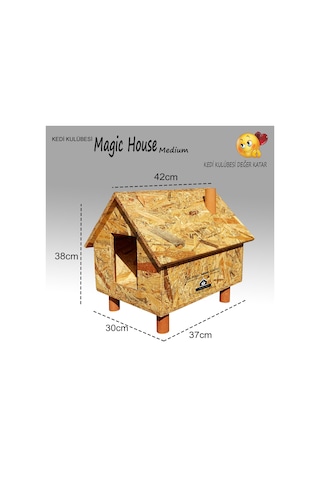 Kedi Kulübesi Magic House Medium Vernikli Ahşap Kedi Evi 38 x 30 x 37 CM