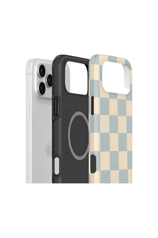 Apple iPhone Uyumlu 17 Pro Max Vorian Çift Katmanlı Magsafe Kılıf Powder Blue Checker