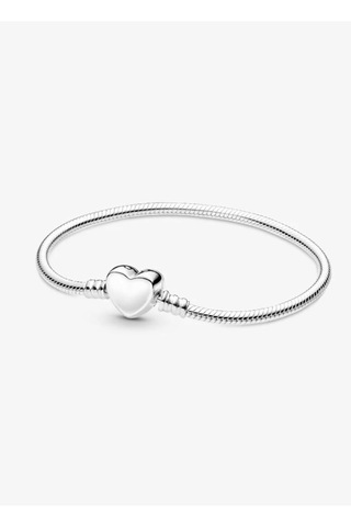 Lunarie Sade Kalp Klipsli Yılan Zincir Charm Bileklik Gümüş