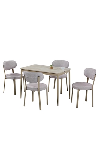 Sakura Masa Takımı - Traverten Masa - 4 Sandalye Kapuçino - Metal Kapuçino Ayak - Masa Takımı - Yemek Odası Takımı