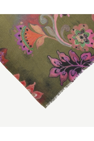 Yargıcı Çiçek Desenli Yün Şal 26kksl1083x 325 Yeşil