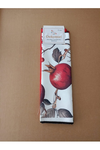 Microfiber Temizlik Bezi 40x50 Cm 2 Adet Nar Dalı Bir Adet Baskılı Bir Adet Naturel Kırmızı