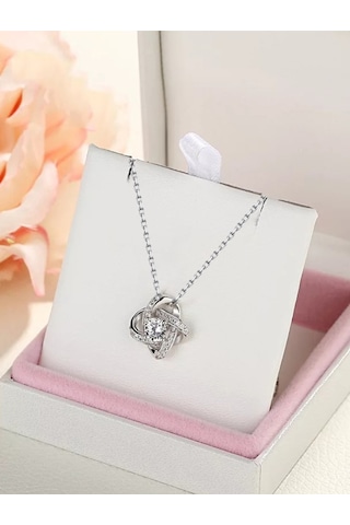 Brezza Lusso Jewelry Gümüş Zirkon Taşlı 4 Kollu Şans Kadın Kolye Küpe Set