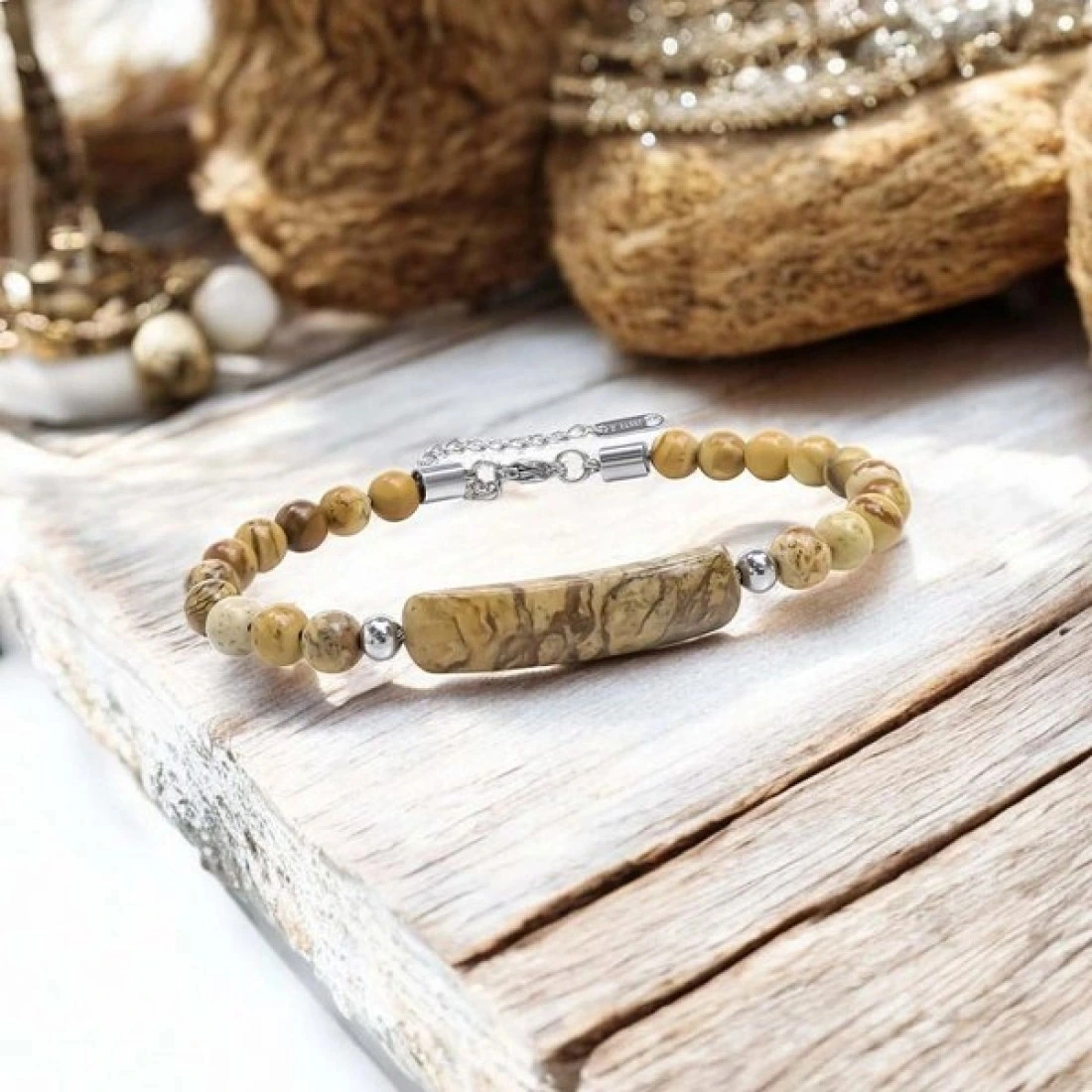 Moncuk Design Odun Jasper Doğaltaş Çelik Halat Ve Çelik Klipsli Bileklik 33512b19d3 Çok Renkli