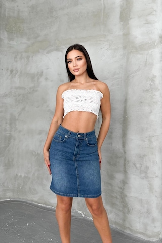 HLT Jeans Açık Mavi Kadın Regular Fit Yüksek Bel Orta Boy Denim Kot Etek Alice-4003 Açık Mavi
