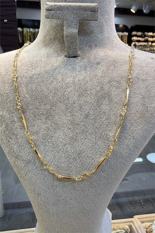 Taşlı Gold Vip Çelik Kolye 45 Cm Altın