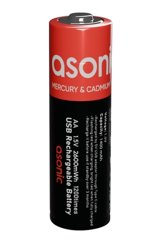 Asonıc Pl1400 Aa Şarjlı Pil 1.5volt 1400mah/2600mwh Type-c İle Kolay Şarj 2 Li Paket Usb To Type-c