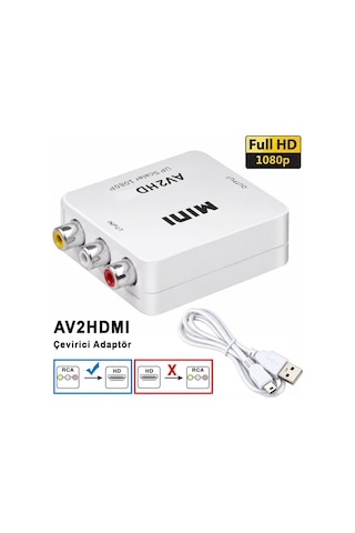 Av To Hdmı Dönuştürücü Rca Av/cvbs Adaptör 1080p 720p Çevirici Av2hdmi