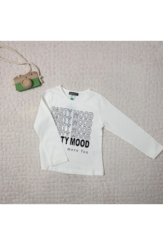 Momikon Kız Çocuk Party Mood Yazılı Pamuklu Sweat Krem