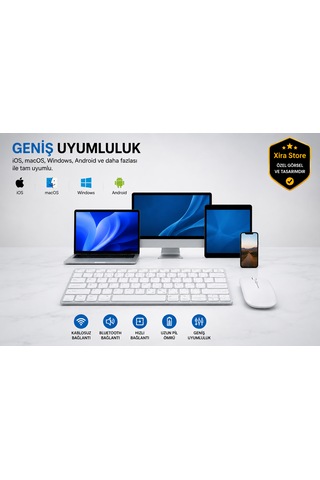 Kablosuz Klavye Mouse Seti Bluetooth Çoklu Cihaz Bağlantılı, Apple iOS Android Windows Macos Uyumlu, Ultra İnce Sessiz Klavye