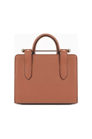 Strathberry Nano Tote Çanta, Şık & Yapılandırılmış, Metal Detaylı, Dana Derisi Omuz Çantası Kahverengi