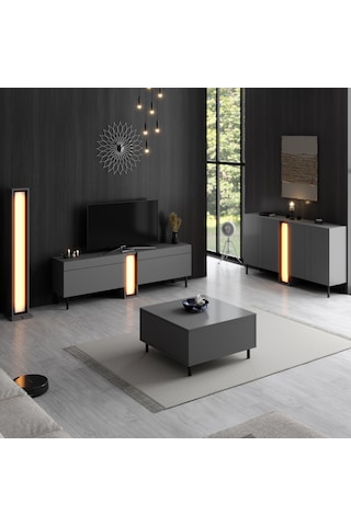 Nova Siyah Demir Ayaklı Rgb Led Işık Sistemli Antrasit Orta Sehpa Antrasit - Siyah